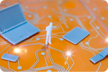 graphic of mobile devices around a tiny person figure